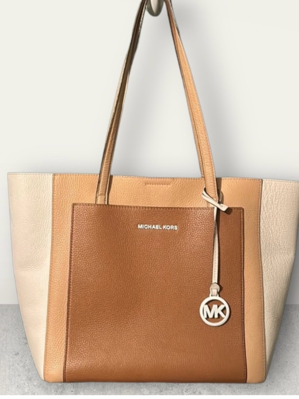 Michael Kors Colorblock Leather Tote in Brown and Cream